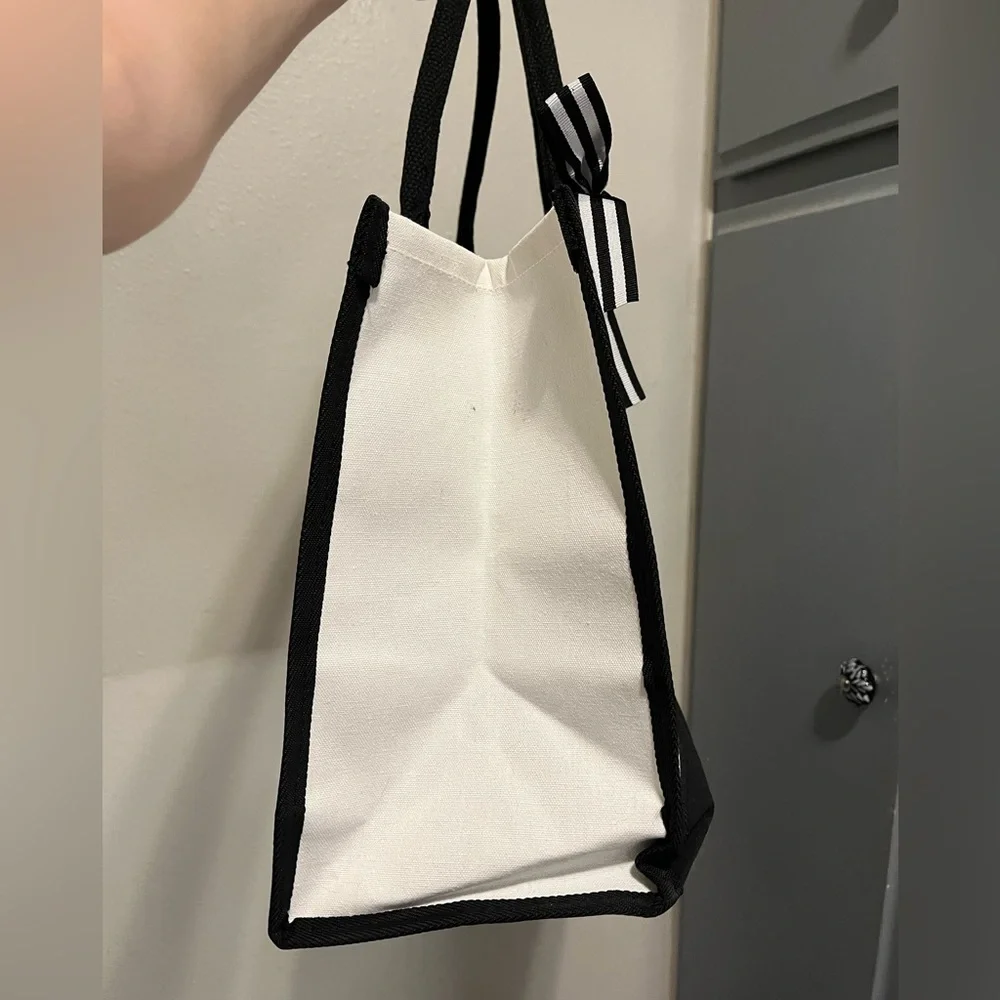 NWT “1974 Vintage, Back in 1974” Large Canvas Tote Bag Black & White Bow Detail